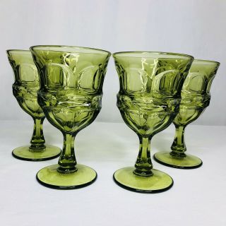 Set Of 4 Vintage Fostoria Argus Hfm Avocado Green Wine Goblets Water Glass