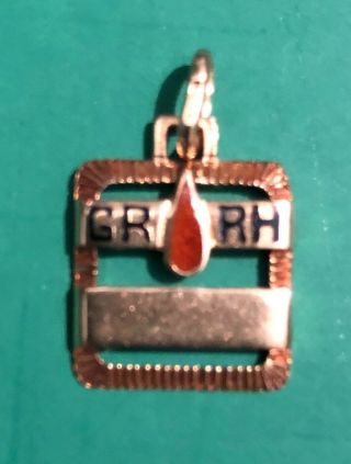 Vintage Blank 18k Gold Rh Charm Id Pendant For Blood Type