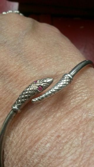 Sterling Silver Vintage Bangle Snake With Ruby Eyes