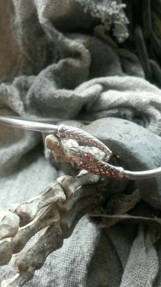 sterling silver vintage bangle snake with ruby eyes 2