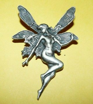 Vintage 925 Sterling Silver Winged Nude " Fairy " Nymph Design Larger Pin Brooch