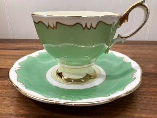 Vintage Royal Albert Tea Cup & Saucer Green 1969 Pattern