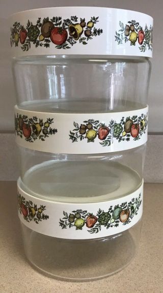 Set Of 3 Vintage Pyrex Spice Of Life Glass Canisters Stack N See Excellet
