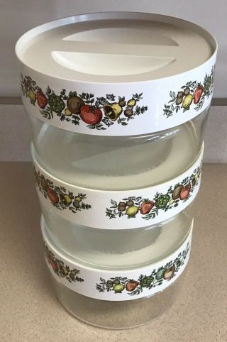 Set of 3 Vintage Pyrex Spice of Life Glass Canisters Stack N See Excellet 2