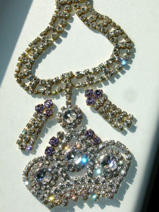1960s Rhinestone Vintage Preciosa Necklace Crown King Signed Bijoux M.  G F334