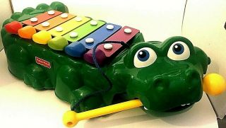Fisher Price Xylophone - Green Alligator Musical Toy Piano 2 In 1 Crocodile Vtg