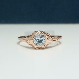 Lovely Vintage.  36ct Aquamarine 14k Rose Gold Sterling Filigree Ring