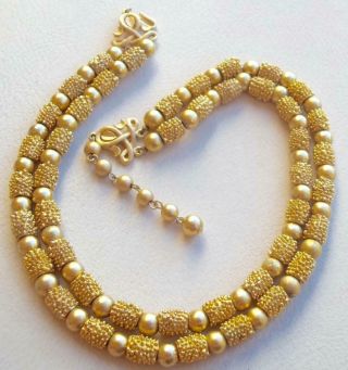 Trifari Vintage Necklace Gold Textured Glass Beads Electra 1960 