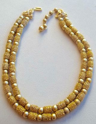 TRIFARI Vintage Necklace Gold Textured Glass Beads ELECTRA 1960 ' s 2