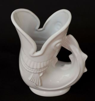 Vintage White Gurgling Cod Pitcher Shreve Crump and Low Made in England 7.  5 