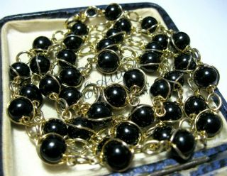 Vintage Jewellery Pretty Black Glass Caged Bead Long Length Wired Necklace