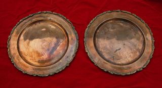 Set Of 2 Vintage Copper Plates With Brass Edge 12 " Charger Plates Pair