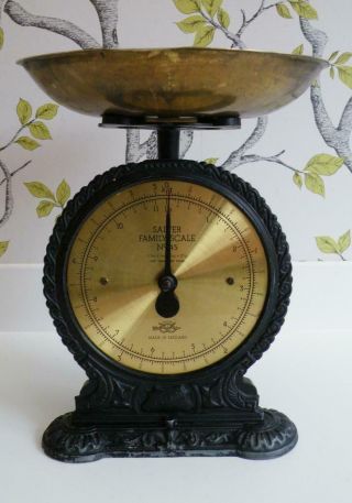 Vintage Salter Black And Brass Family Scales No 45 5 Kilo With Brass Pan