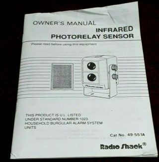 Vintage Radio Shack 49 - 551A Invisible Beam Intrusion Sensor Infrared IOB 3