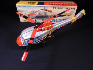 Killer Vintage Tin Toy Friction Police Patrol Helicopter - Japan