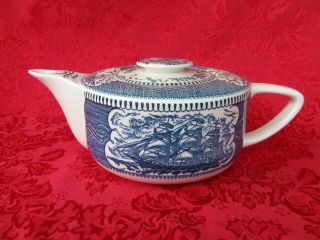Vintage Currier And Ives Clipper Ship Teapot With Lighthouse Lid