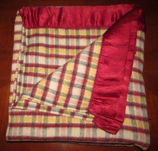 Vintage Deep Wine Stripe Check Plaid Wool Blanket 4 " Binding Queen Or King 85x86