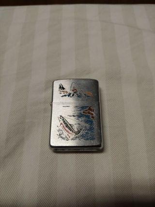 Vintage 1961 Zippo Lighter With Trout Cover