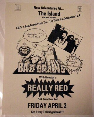Bad Brains,  Really Red Houston Tx (1982) Vintage Punk Flyer Texas Island Wow