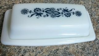 Pyrex " Old Town " Blue & White Glass Butter Dish,  Plate W/ Cover,  Vintage
