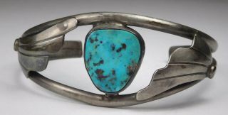 Vintage Native American Sterling Silver/ Turquoise Floral Cuff Bracelet