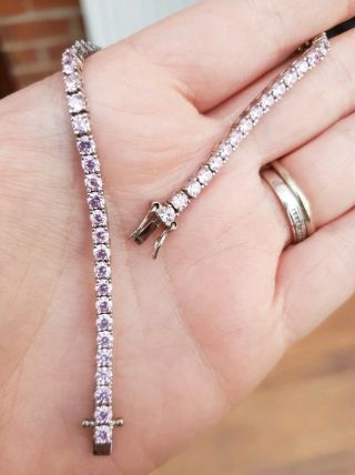 Stunning Vintage Jewellery Pink Sapphire Crystal Rhinestone 925 Silver Bracelet
