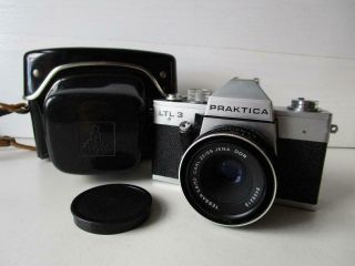 Vintage Praktica Ltl3 35mm Camera With Carl Zeiss 50mm F2.  8 Lens And Case