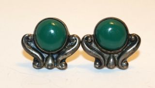 Vintage Sterling Silver Screw Back Earrings Green Turquoise Signed Stunning