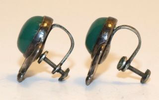Vintage Sterling Silver Screw Back Earrings Green Turquoise Signed Stunning 2
