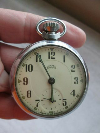 Vintage Smiths Empire Pocket Watch Unusual Raised Disc To Back Of Case -