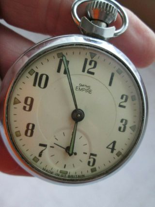 VINTAGE SMITHS EMPIRE POCKET WATCH UNUSUAL RAISED DISC TO BACK OF CASE - 2