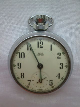 VINTAGE SMITHS EMPIRE POCKET WATCH UNUSUAL RAISED DISC TO BACK OF CASE - 3