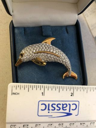 swarovski crystal gold dolphin pin brooch jewellery vintage 3