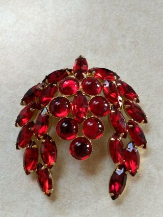 Vintage High End Ruby Red Rhinestone Cabachon BROOCH PIN Big And Bold 4