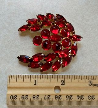 Vintage High End Ruby Red Rhinestone Cabachon BROOCH PIN Big And Bold 5