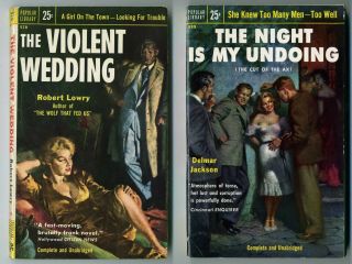 Vintage Popular Library Pbks,  1954 Violent Wedding,  Night Is My Undoing 570 599