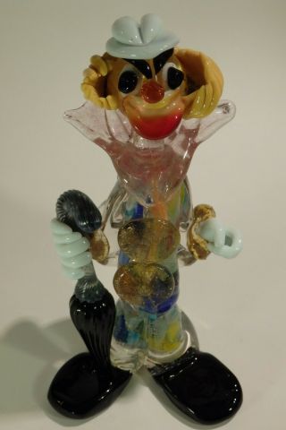 A Good Vintage Italian Murano Art Glass Clown With Gold Inclusions