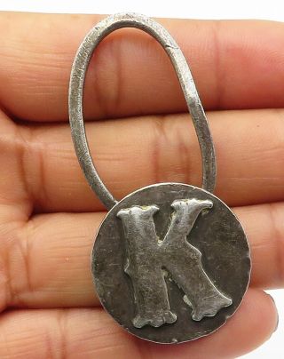 Mexico Taxco 925 Silver - Vintage Embossed K Initial Key Chain - T1428