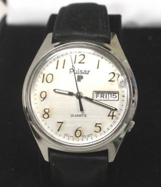 Gents Vintage PULSAR Quartz V513 - 8019 Leather Strap Wristwatch - A16 2