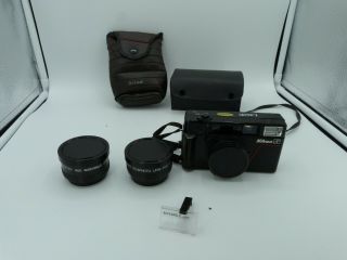 Nikon L35af 35mm Film Camera With Promaster Aux Telephoto & Wide Angle Lenses