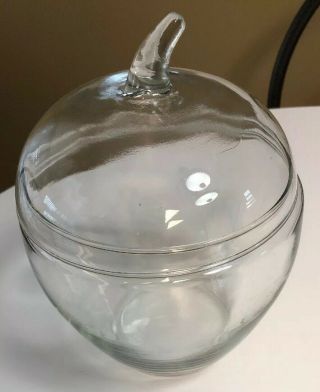 Vintage Clear Glass Apple Shaped Cookie Jar 2