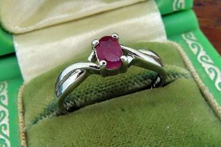 Vintage sterling silver MODERN NATURAL OVAL RUBY SOLITAIRE ring 2