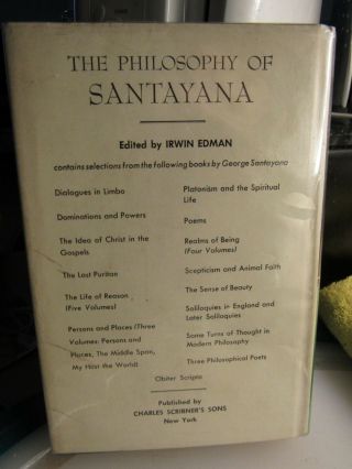 THE PHILOSOPHY OF SANTAYANA 1953 - HC/DJ Scribner ' s - Enlarged Edition 5