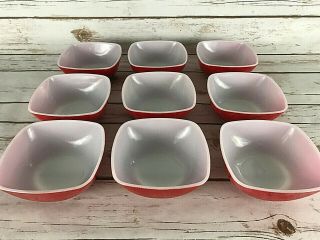 Vintage Pyrex Square Cereal Bowl Set Of Nine (9) Red 410 12oz