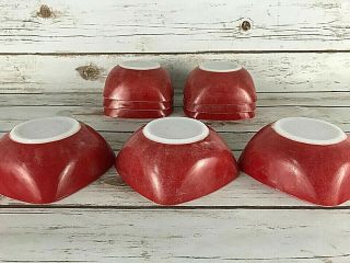 Vintage Pyrex Square Cereal Bowl Set of Nine (9) Red 410 12oz 7