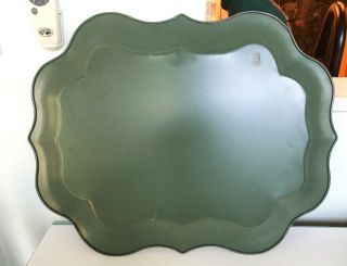 Large VINTAGE TOLE TRAY green,  hand - painted,  floral 4