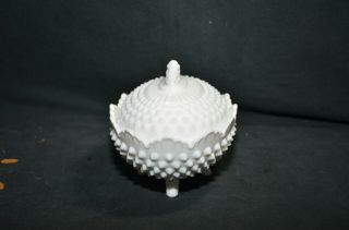 Vintage White Milk Glass Hobnail Covered Candy Dish 2