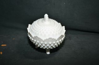Vintage White Milk Glass Hobnail Covered Candy Dish 4