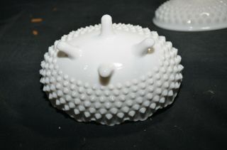 Vintage White Milk Glass Hobnail Covered Candy Dish 8