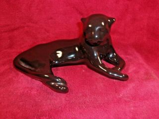 Vintage Frankoma Pottery 116 Reclining Puma,  Black Glaze
